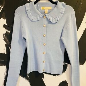 Ruffled Peter Pan Collar Button-Front Cardigan - Light Blue